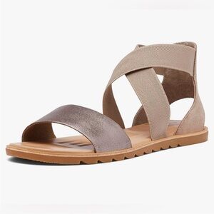 NEW Sorel Ella II Ash Brown Metallic Leather Sandal SZ 8.5